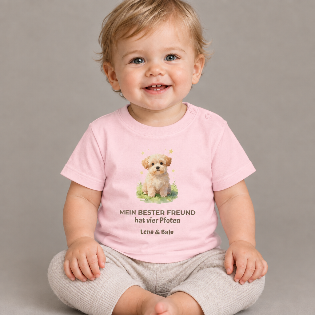 Personalisierter Baby T-Shirt mit Name – „Mein bester Freund“ | Baby & Hund | Cozee