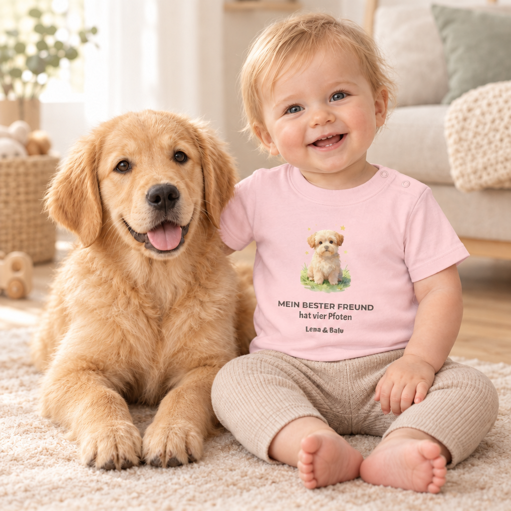 Personalisierter Baby T-Shirt mit Name – „Mein bester Freund“ | Baby & Hund | Cozee