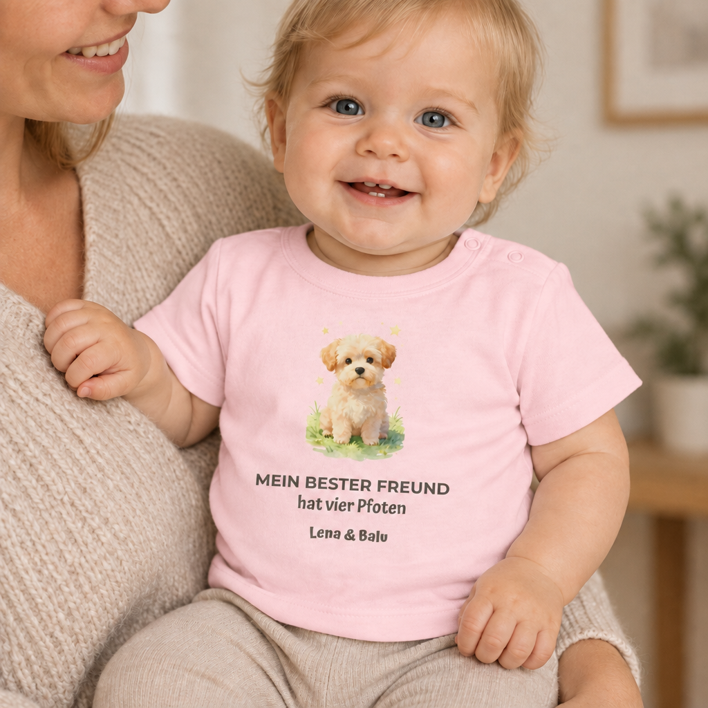 Personalisierter Baby T-Shirt mit Name – „Mein bester Freund“ | Baby & Hund | Cozee
