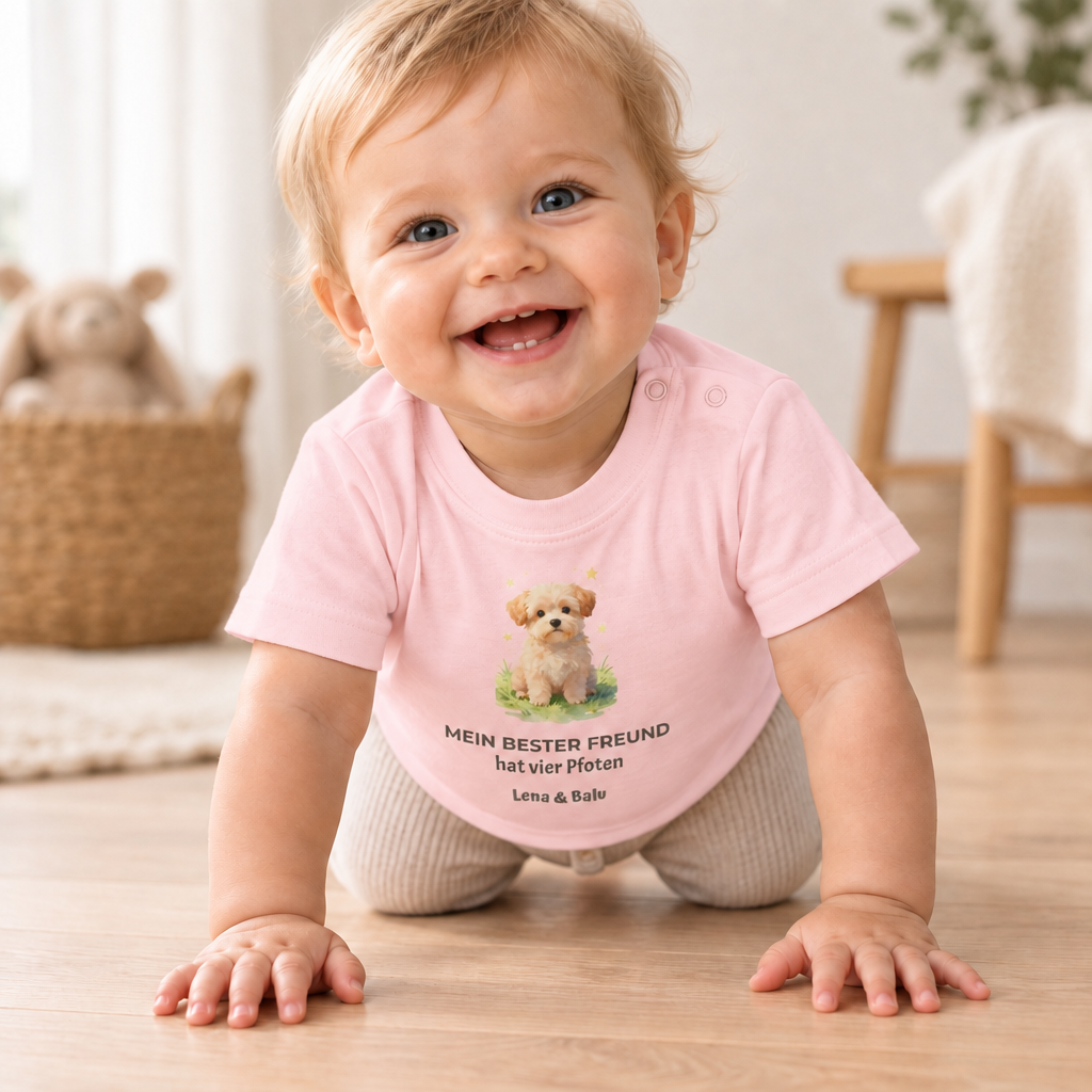 Personalisierter Baby T-Shirt mit Name – „Mein bester Freund“ | Baby & Hund | Cozee