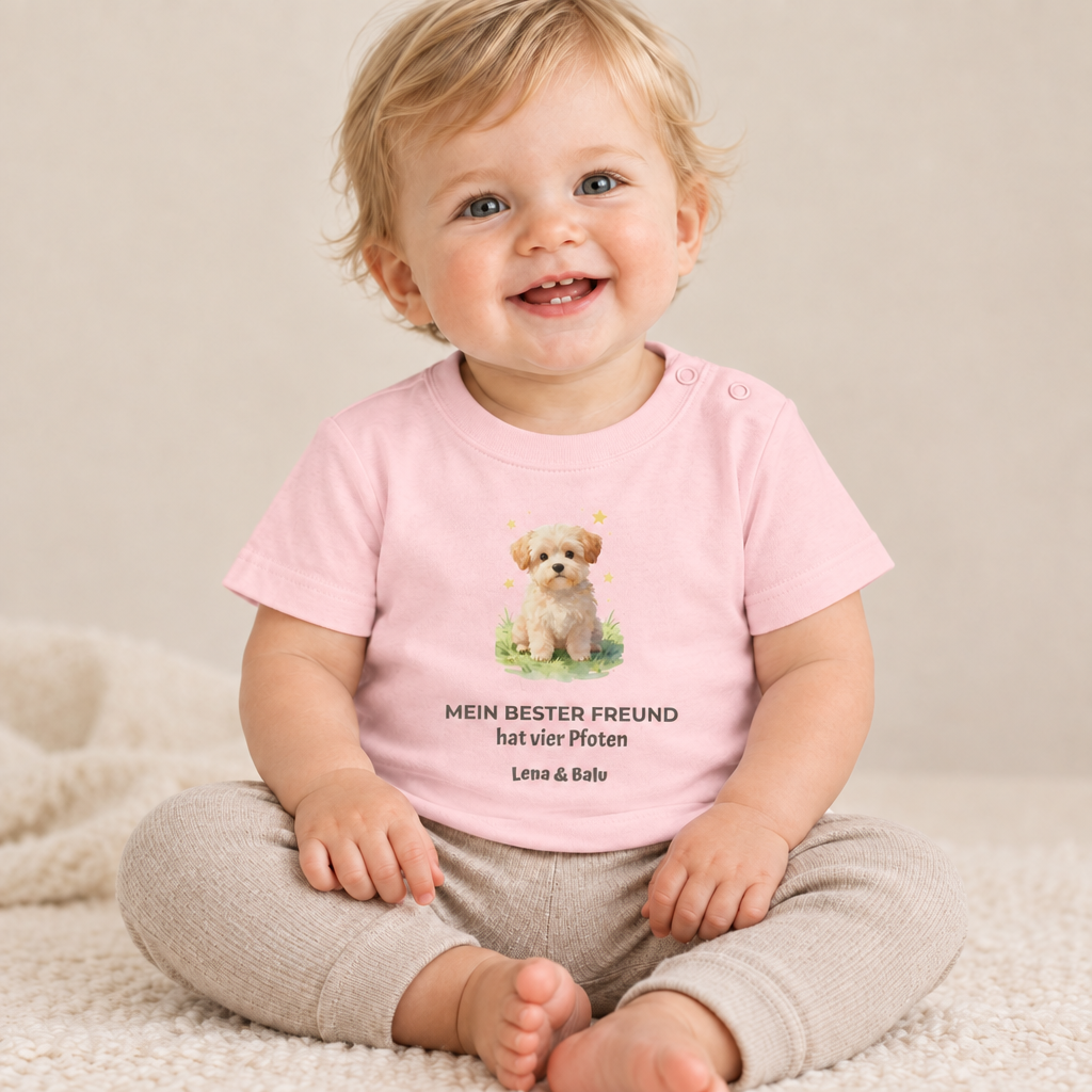 Personalisierter Baby T-Shirt mit Name – „Mein bester Freund“ | Baby & Hund | Cozee