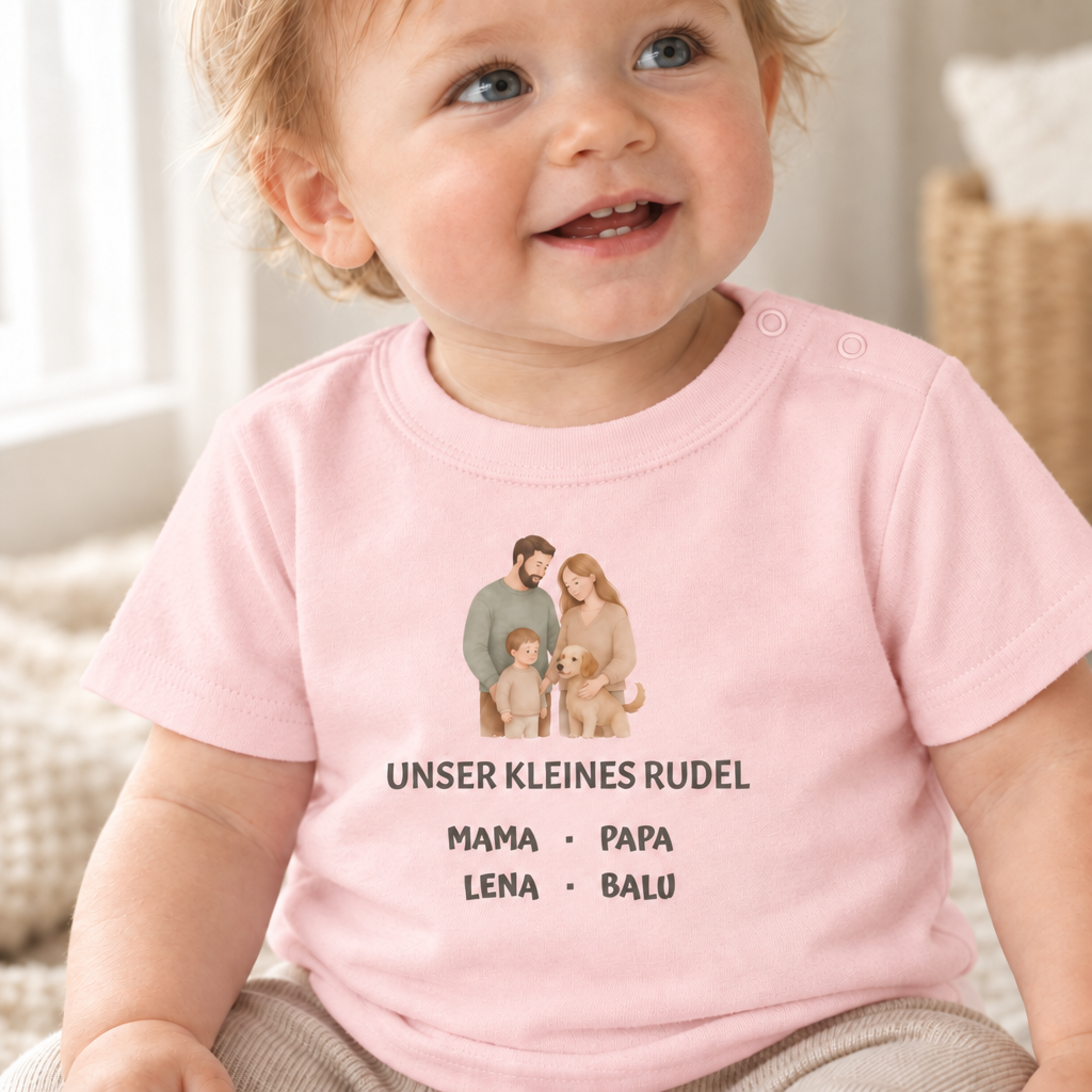 Baby T-Shirt personalisiert – Unser kleines Rudel