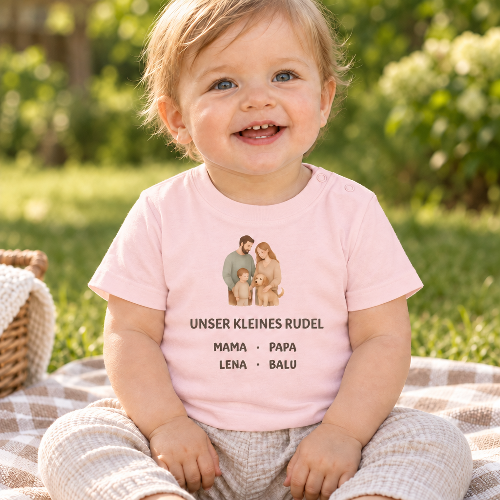 Baby T-Shirt personalisiert – Unser kleines Rudel
