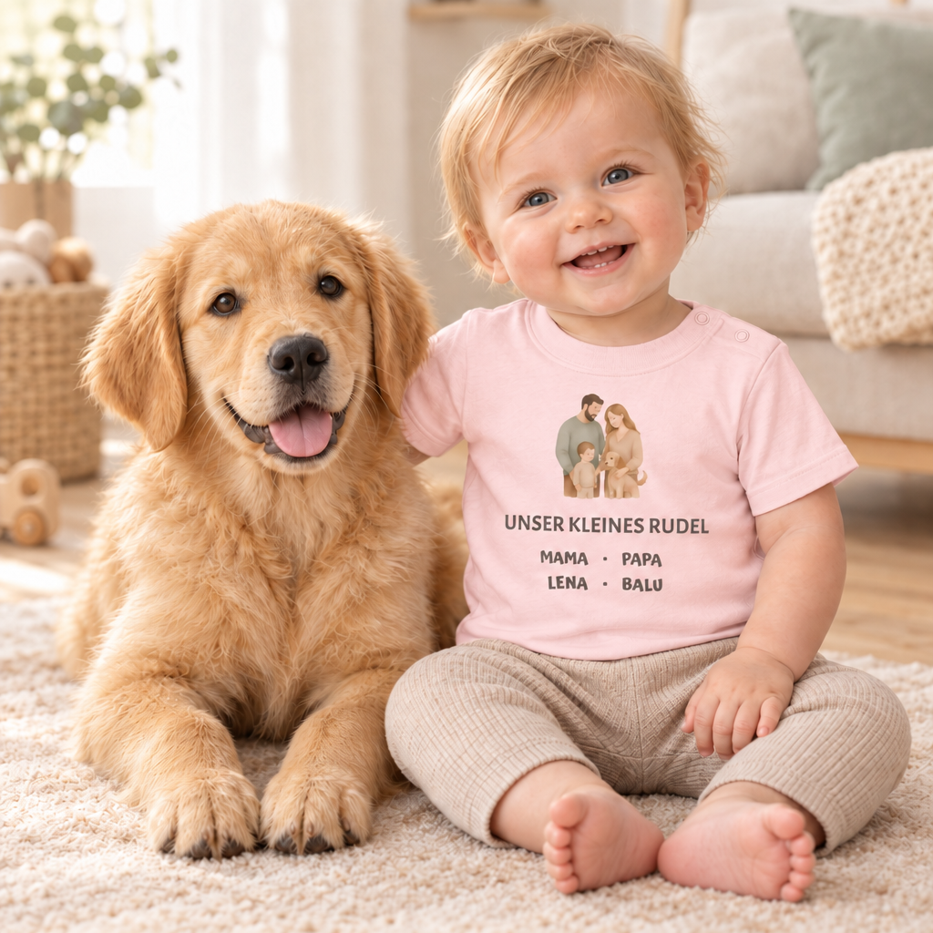Baby T-Shirt personalisiert – Unser kleines Rudel