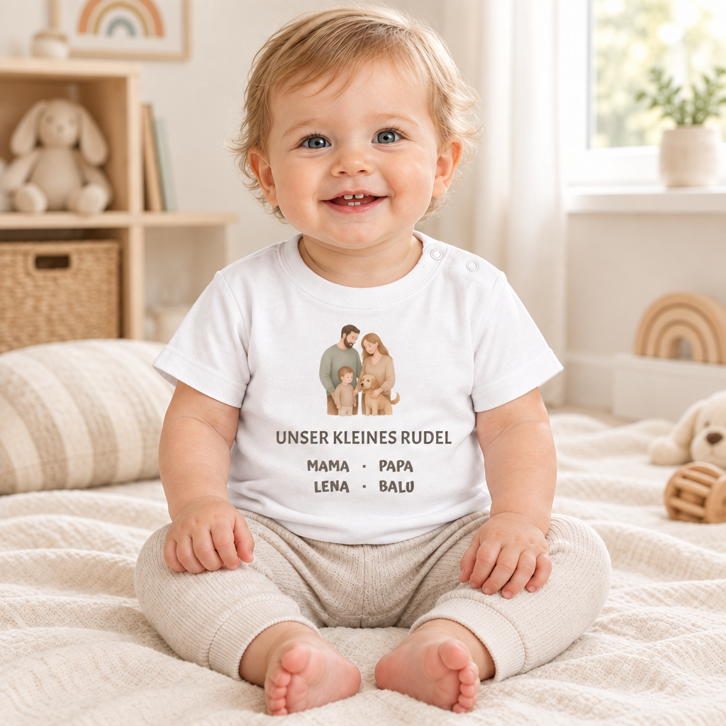 Baby T-Shirt personalisiert – Unser kleines Rudel