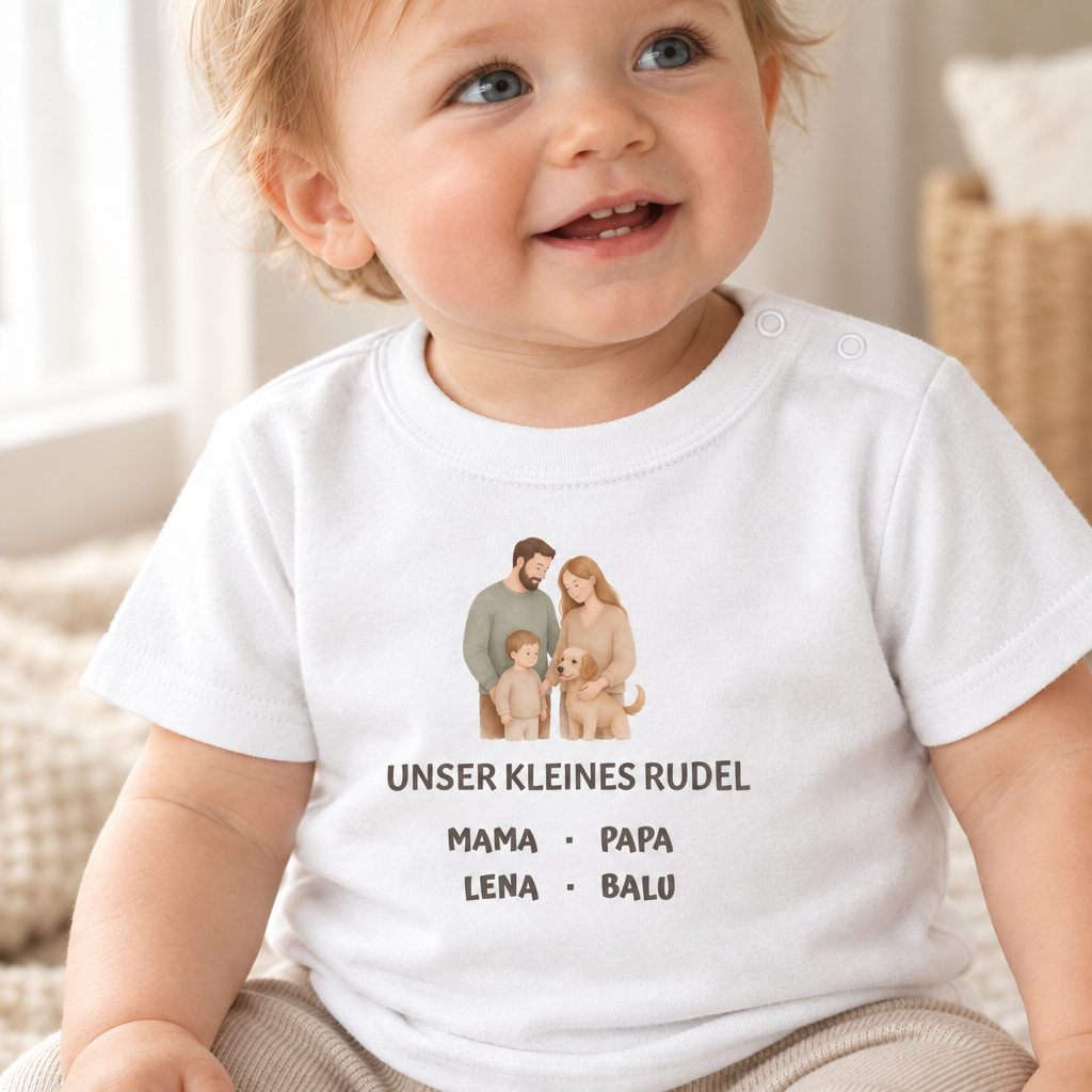Baby T-Shirt personalisiert – Unser kleines Rudel