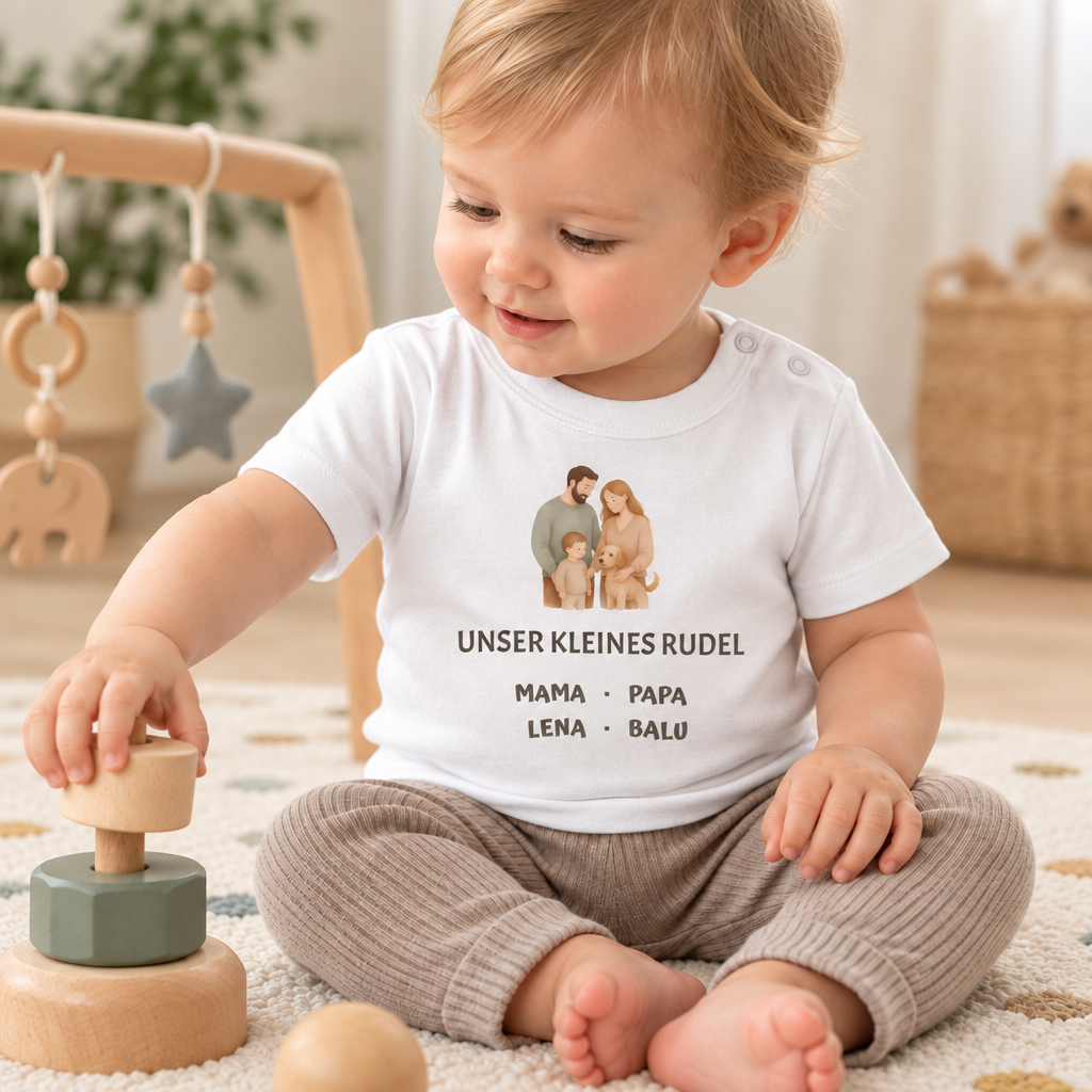 Baby T-Shirt personalisiert – Unser kleines Rudel
