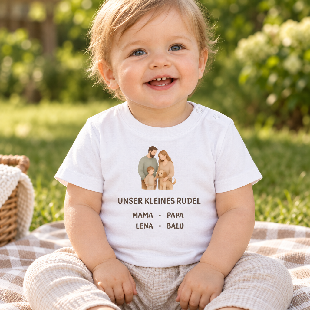 Baby T-Shirt personalisiert – Unser kleines Rudel
