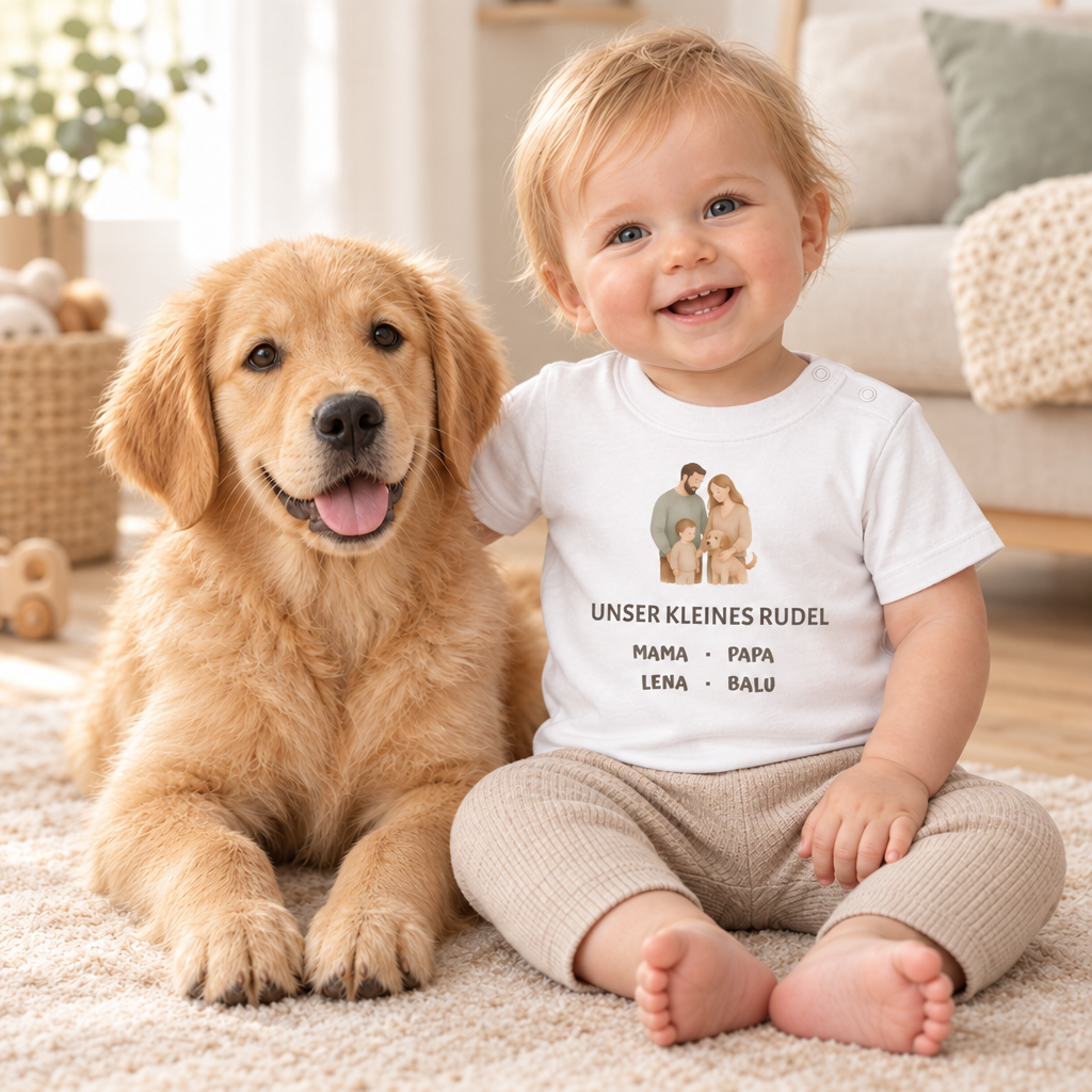 Baby T-Shirt personalisiert – Unser kleines Rudel