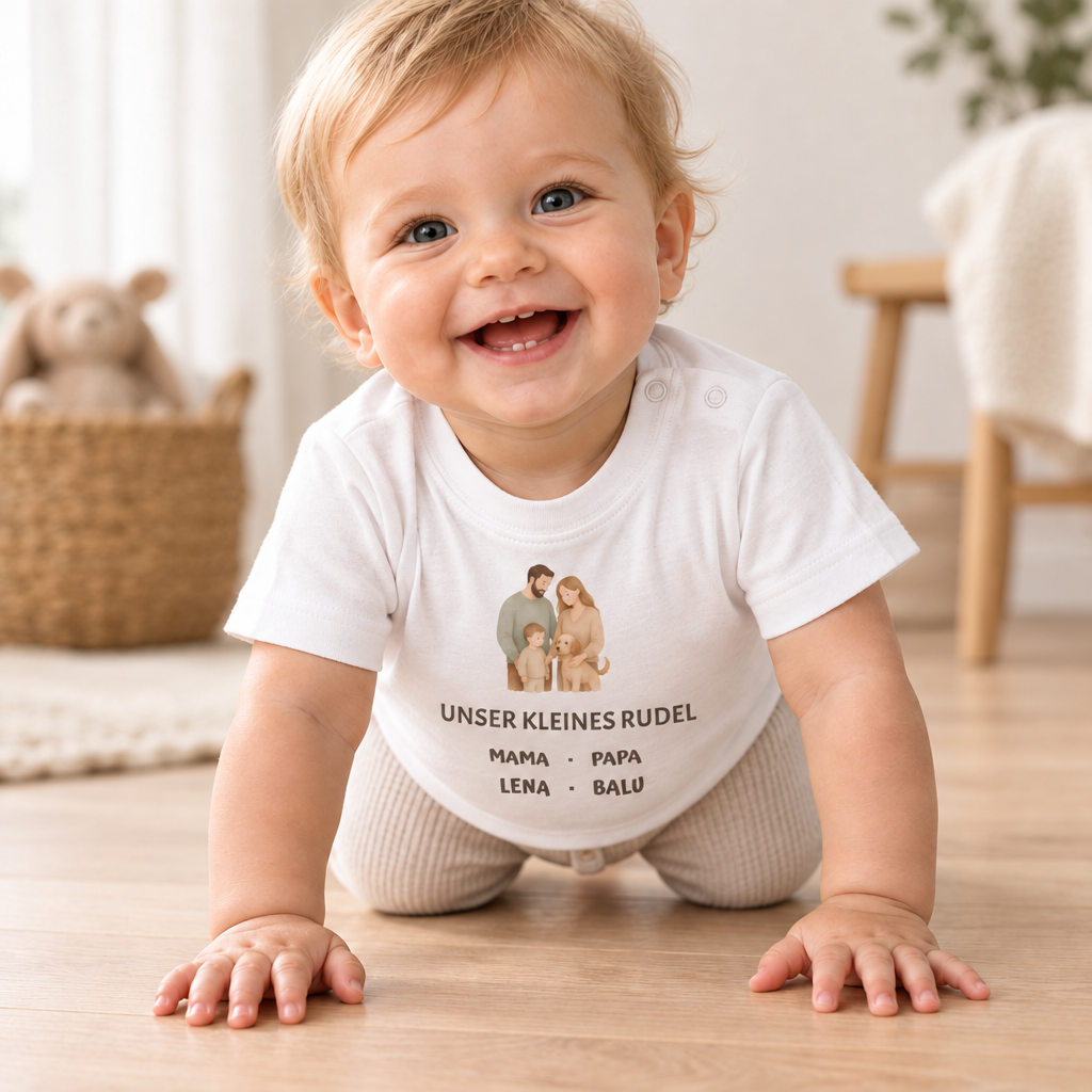 Baby T-Shirt personalisiert – Unser kleines Rudel