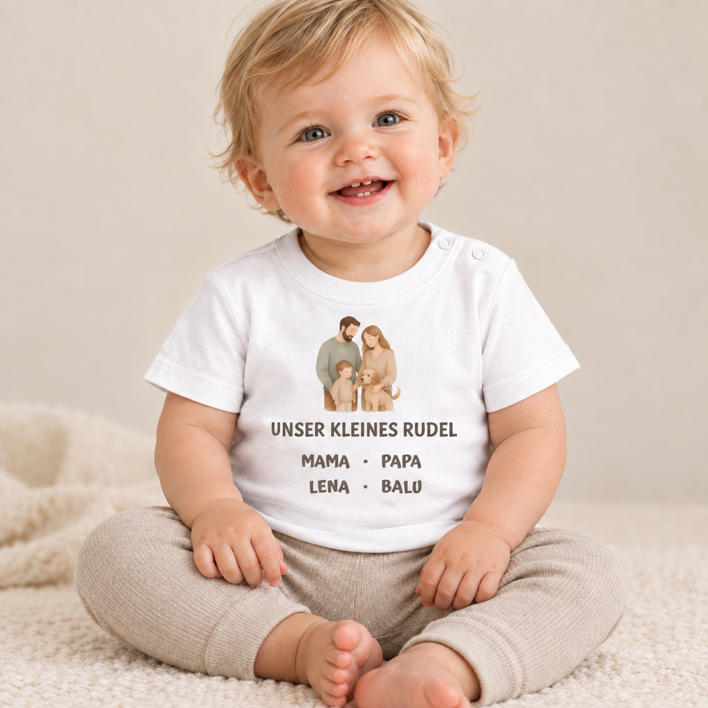 Baby T-Shirt personalisiert – Unser kleines Rudel