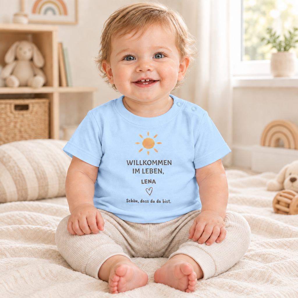 Baby T-Shirt personalisiert – Willkommen im Leben