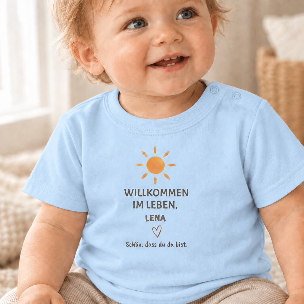 Baby T-Shirt personalisiert – Willkommen im Leben