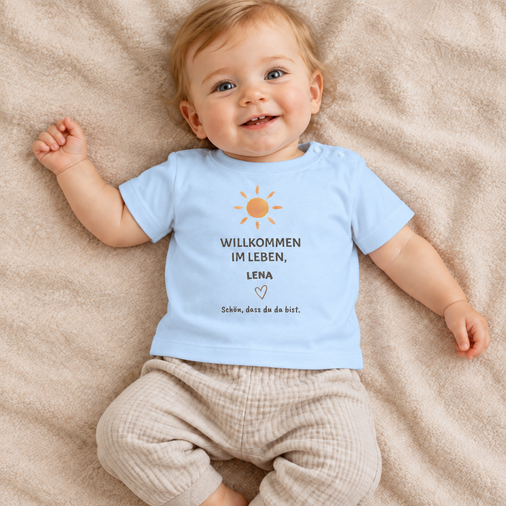 Baby T-Shirt personalisiert – Willkommen im Leben