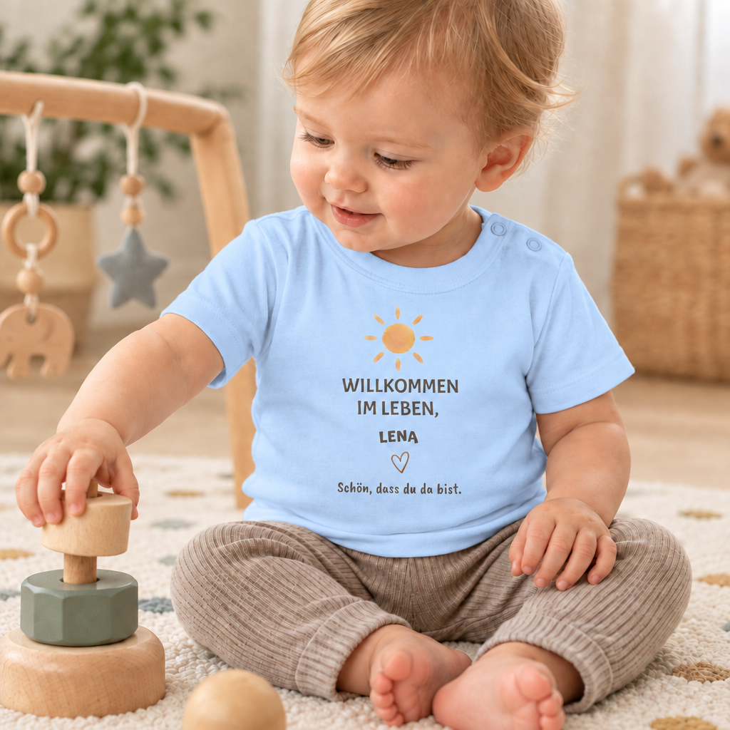 Baby T-Shirt personalisiert – Willkommen im Leben