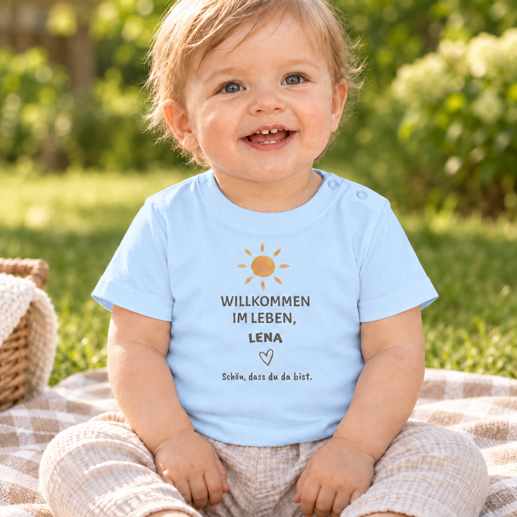 Baby T-Shirt personalisiert – Willkommen im Leben