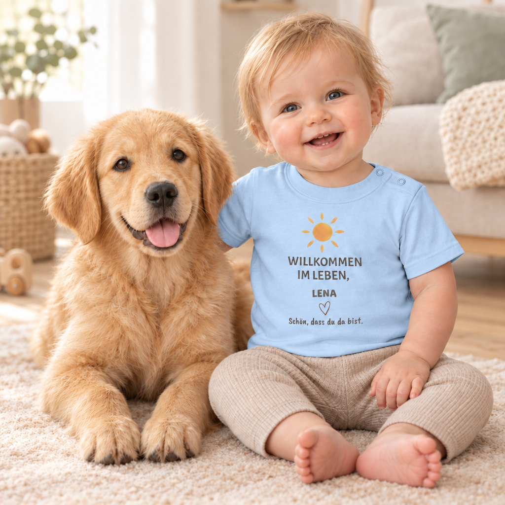 Baby T-Shirt personalisiert – Willkommen im Leben
