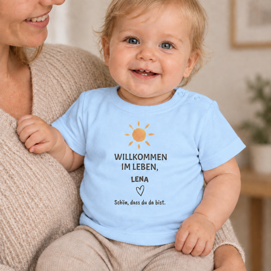 Baby T-Shirt personalisiert – Willkommen im Leben