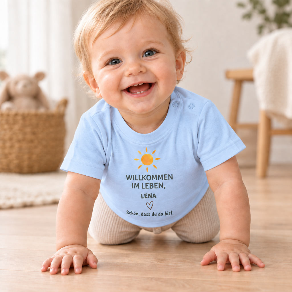 Baby T-Shirt personalisiert – Willkommen im Leben