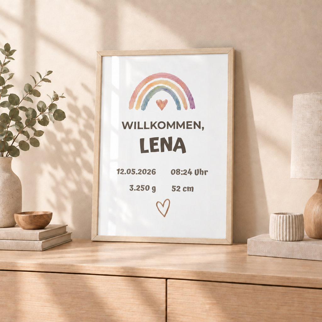 Personalisierter Geburts-Poster – Willkommen, Lena