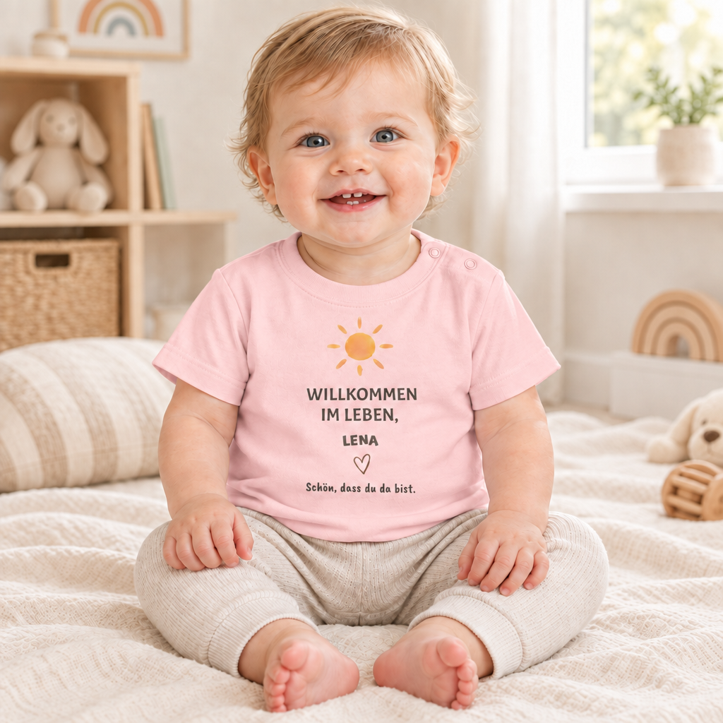 Baby T-Shirt personalisiert – Willkommen im Leben