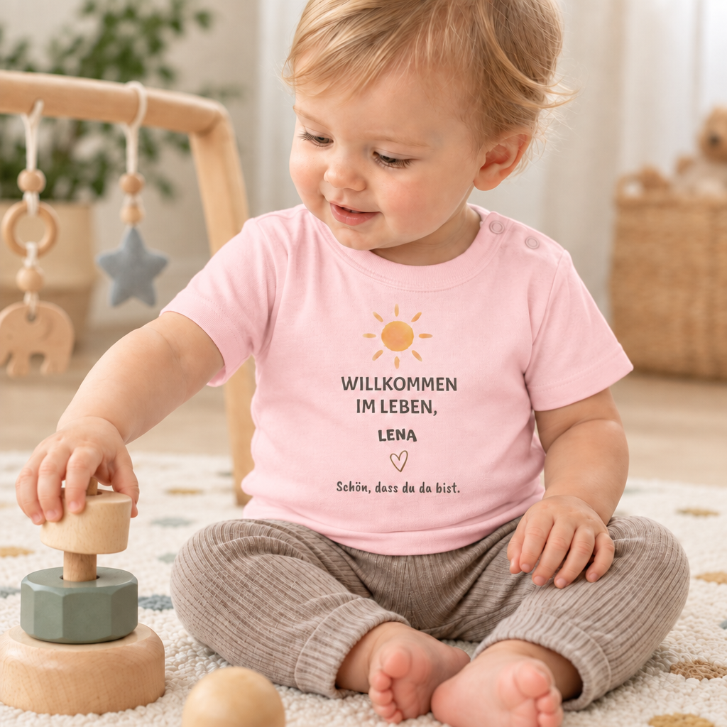 Baby T-Shirt personalisiert – Willkommen im Leben