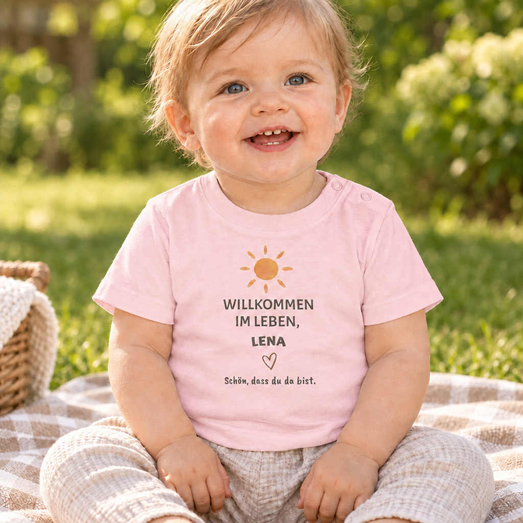 Baby T-Shirt personalisiert – Willkommen im Leben