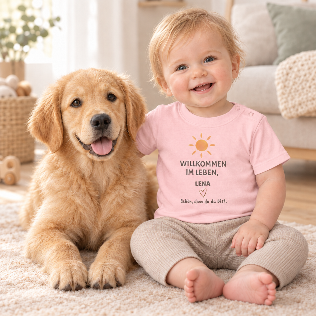 Baby T-Shirt personalisiert – Willkommen im Leben