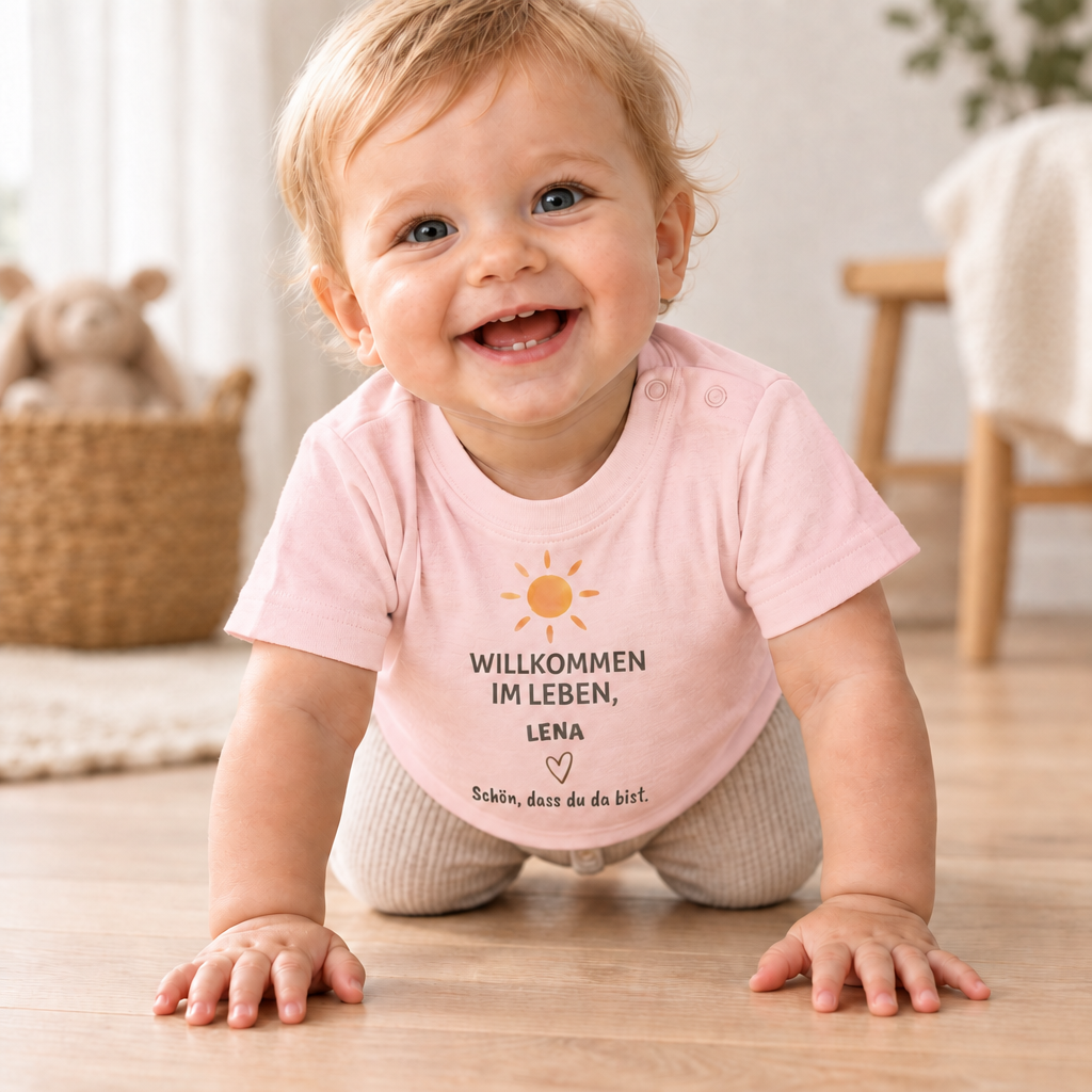 Baby T-Shirt personalisiert – Willkommen im Leben