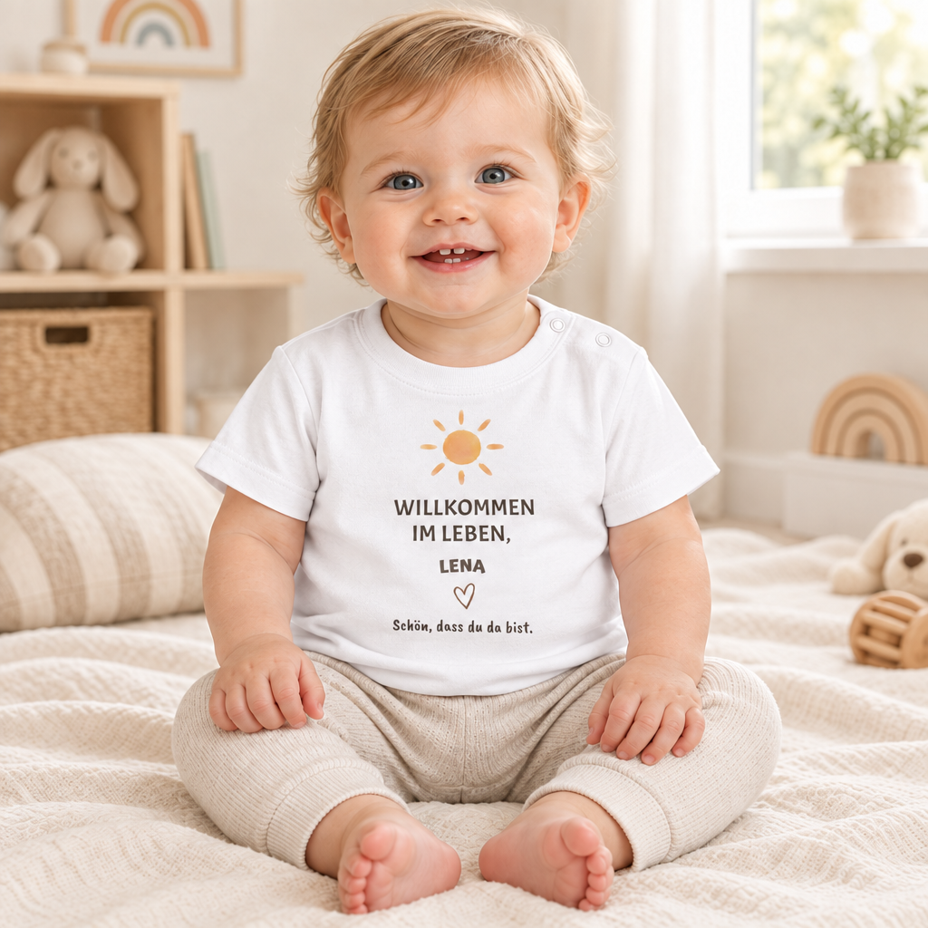 Baby T-Shirt personalisiert – Willkommen im Leben