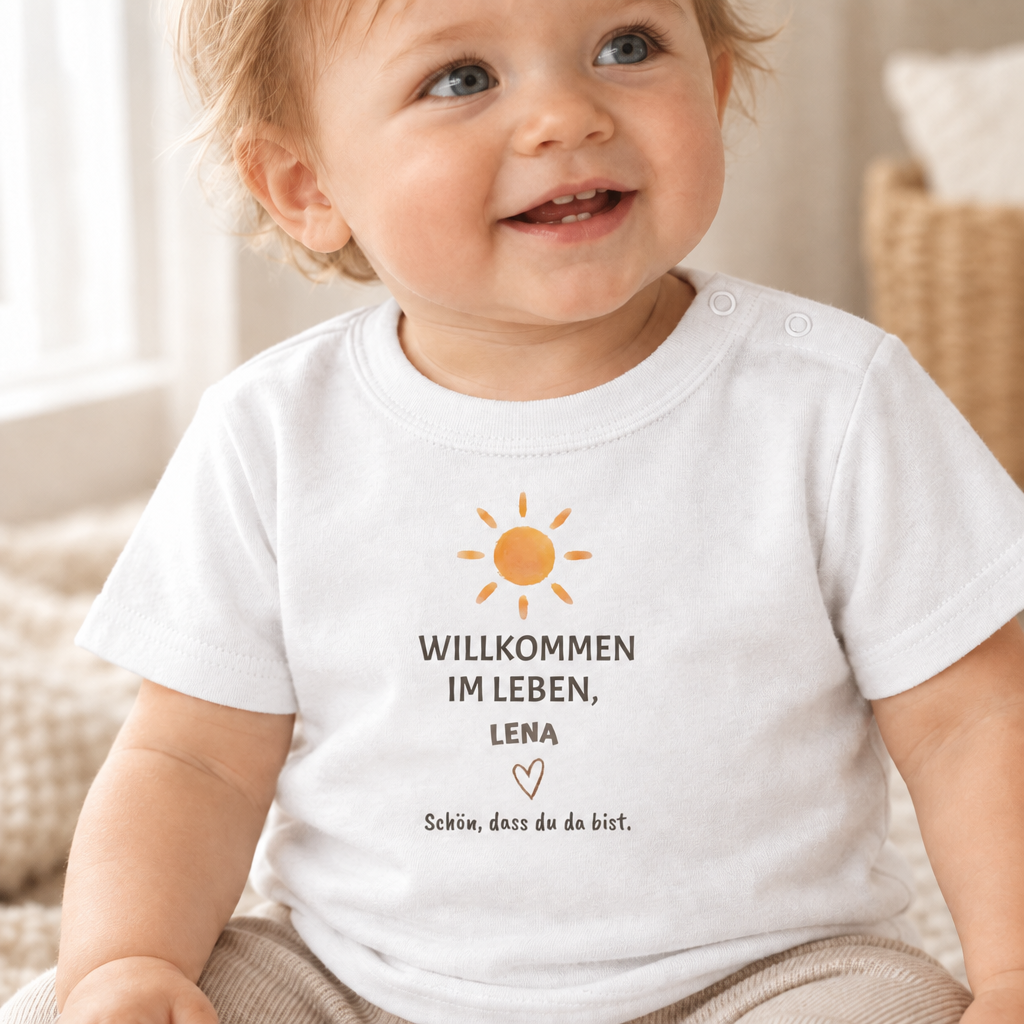 Baby T-Shirt personalisiert – Willkommen im Leben