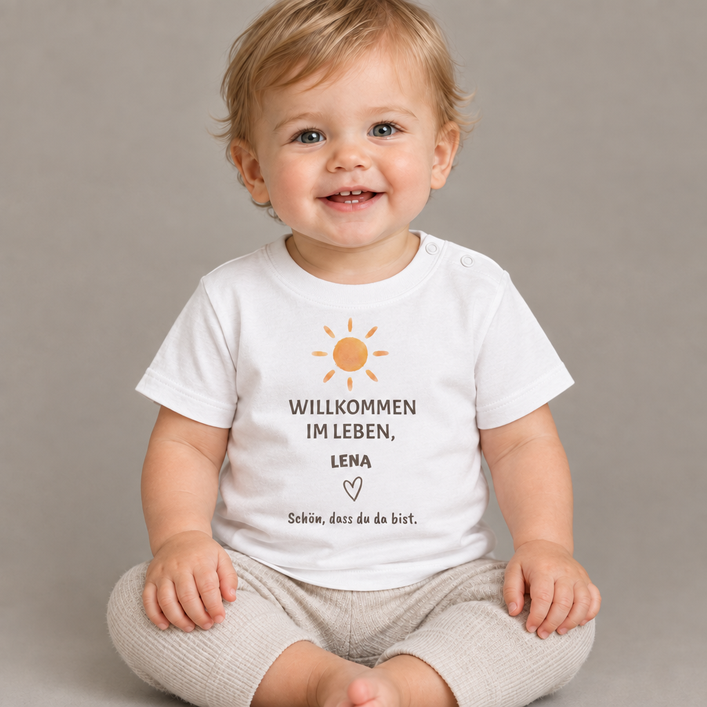 Baby T-Shirt personalisiert – Willkommen im Leben