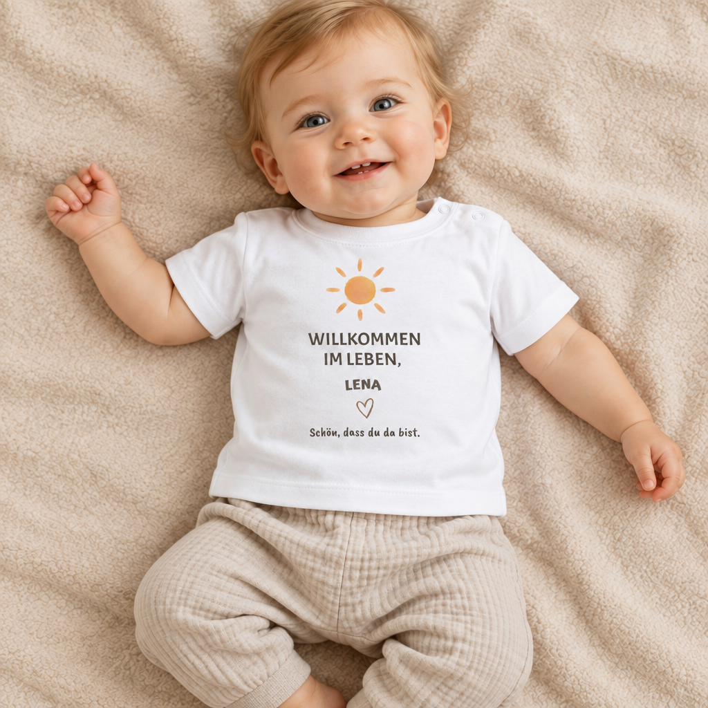 Baby T-Shirt personalisiert – Willkommen im Leben