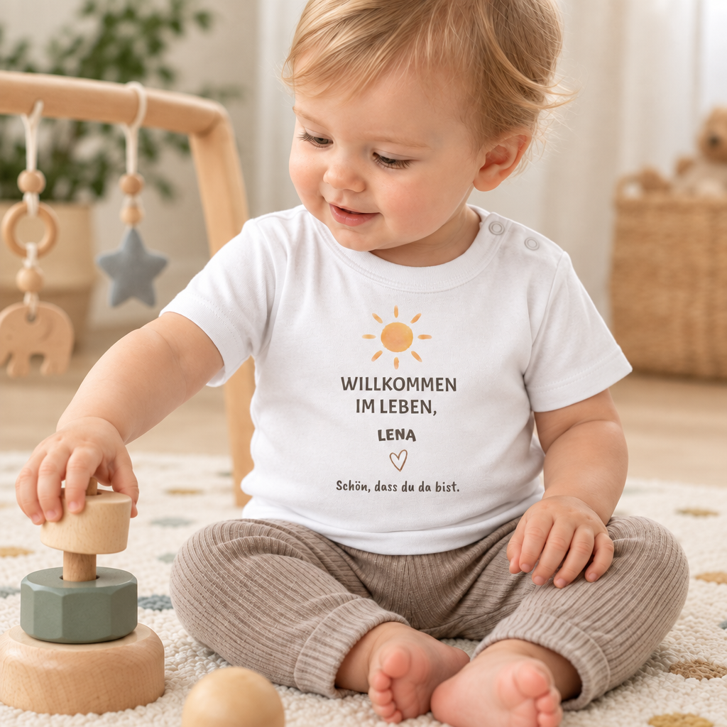 Baby T-Shirt personalisiert – Willkommen im Leben