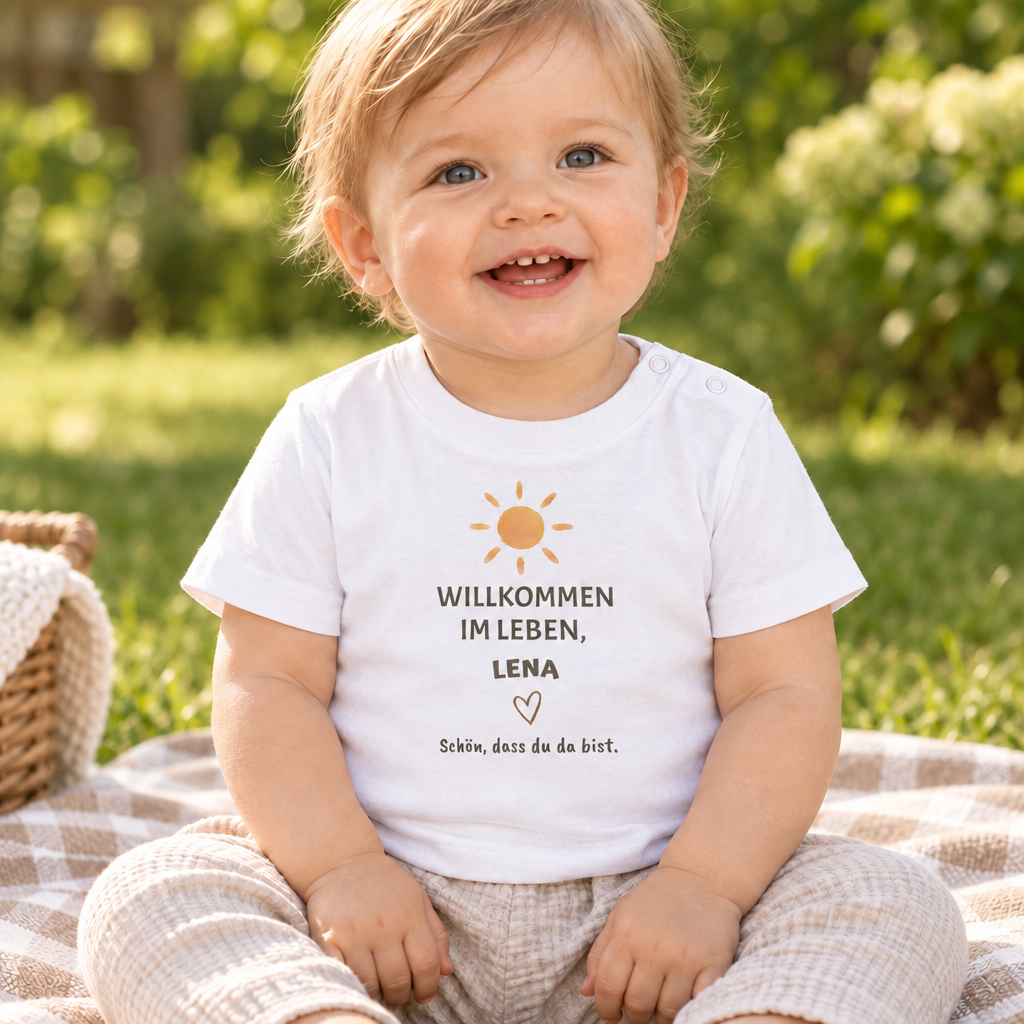 Baby T-Shirt personalisiert – Willkommen im Leben