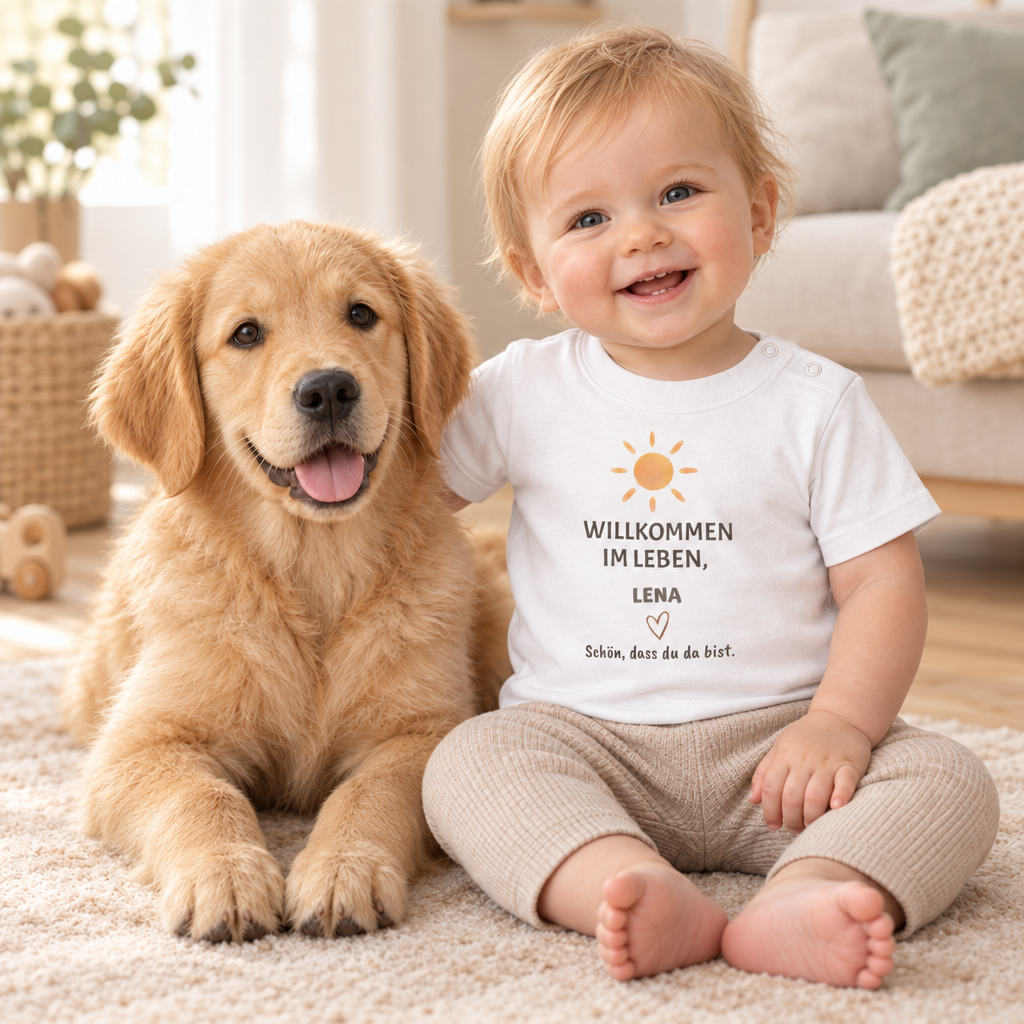 Baby T-Shirt personalisiert – Willkommen im Leben