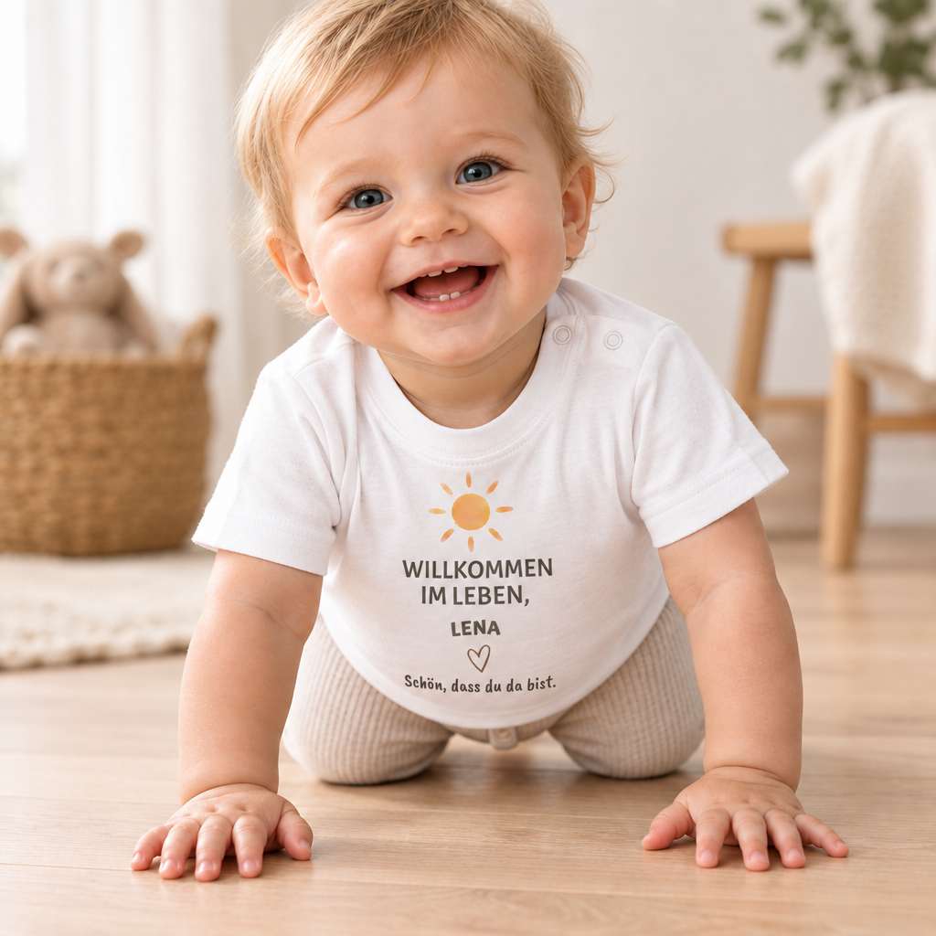 Baby T-Shirt personalisiert – Willkommen im Leben