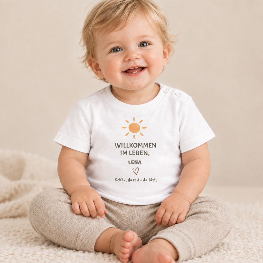 Baby T-Shirt personalisiert – Willkommen im Leben